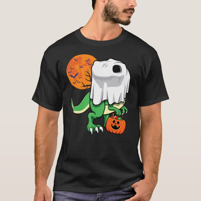Halloween Shirts for Boys Men Dinosaur T Rex Ghost (Front)