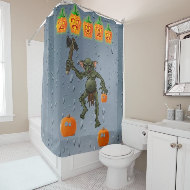 Halloween Shower Curtain, Goblin (In Situ)