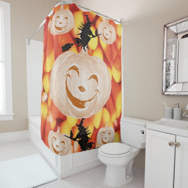 Halloween Shower Curtain, Pumpkin (In Situ)
