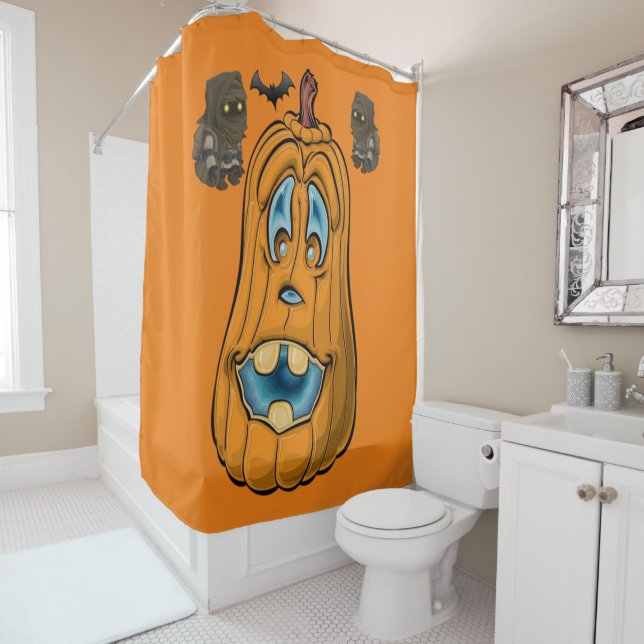 Halloween Shower Curtain, Pumpkin (In Situ)