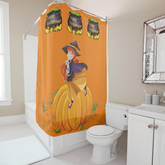 Halloween Shower Curtain, Pumpkin (In Situ)