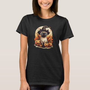 Halloween, Siamese Cat, Black, Love, Pumpkins T-Shirt