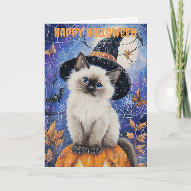 Halloween Siamese Cat Holiday Card (Front)