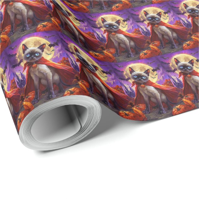 Halloween Siamese Cat Vampire Pumpkins Scary   Wrapping Paper (Roll Corner)