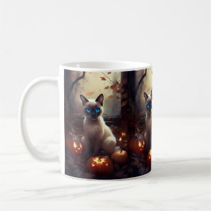 Halloween Siamese Cat With Pumpkins Scary  Coffee Mug