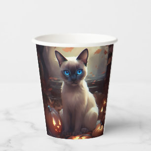 Halloween Siamese Cat With Pumpkins Scary Paper Cups