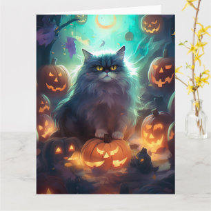 Halloween Siberian Cat With Pumpkins Scary Card