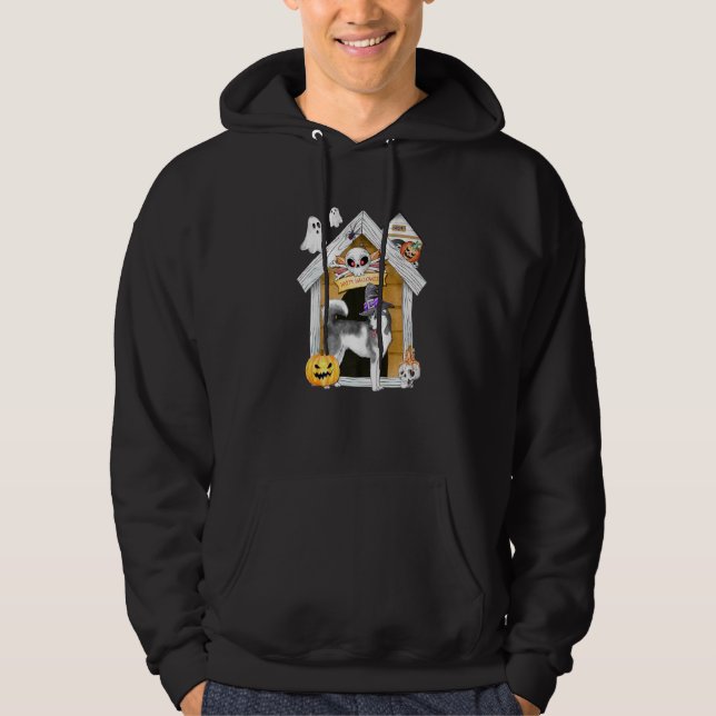 Halloween Siberian Husky Dog Witch Haunted House Hoodie (Front)
