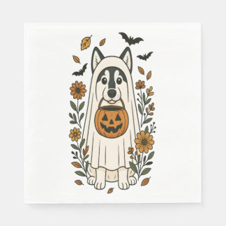 Halloween Siberian Husky Flowers Napkin