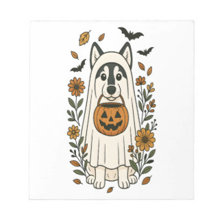 Halloween Siberian Husky Flowers Notepad
