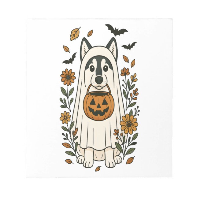 Halloween Siberian Husky Flowers Notepad (Front)