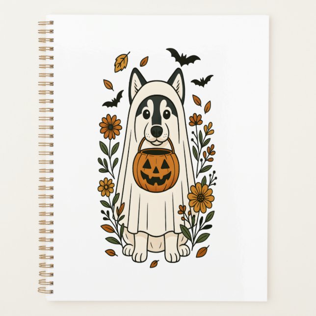Halloween Siberian Husky Flowers Planner (Front)