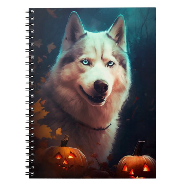 Halloween Siberian Husky With Pumpkins Scary  Notebook (Front)
