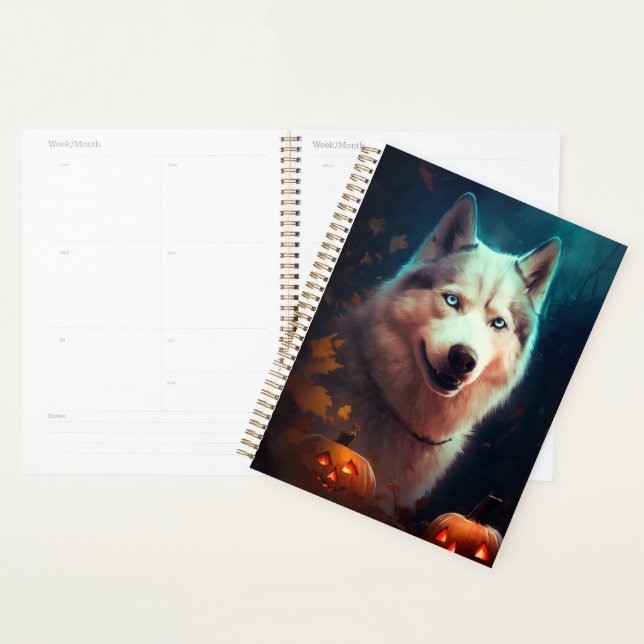 Halloween Siberian Husky With Pumpkins Scary  Planner (Display)