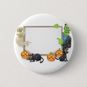 Halloween Sign with Mummy and Frankenstein 2 Inch Round Button