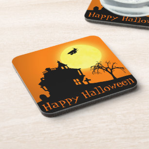 Halloween Silhouette Landscape - Plastic Coaster