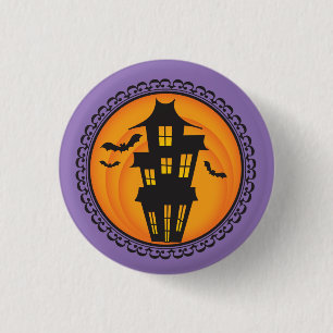 Halloween Silhouettes Haunted House Badge 1 Inch Round Button