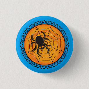 Halloween Silhouettes Spider and Web Badge 1 Inch Round Button