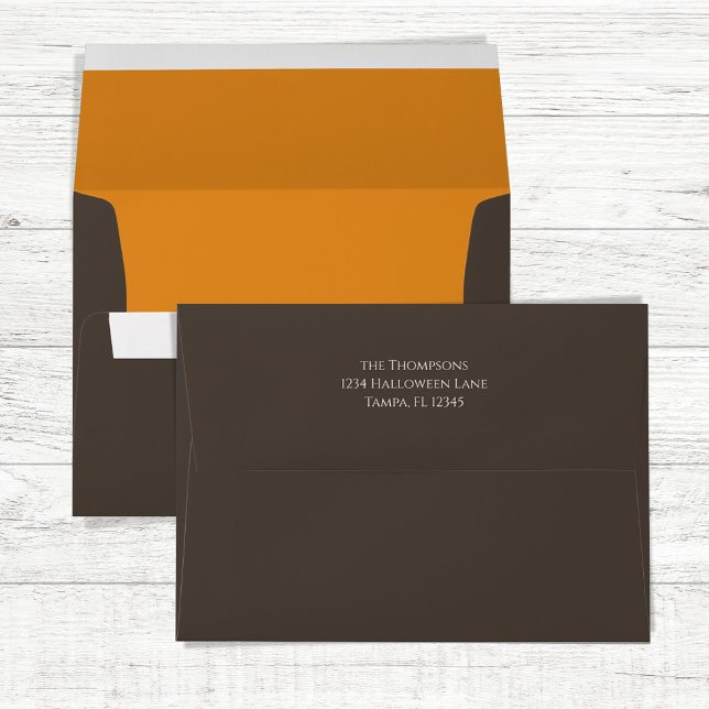 Halloween Simple Minimalist Orange Black Brown  Envelope (Orange and brown graduation return address template. )