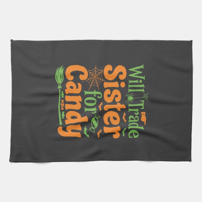 Halloween Sister Candy Trade Design_1 Kitchen Towel (Horizontal)