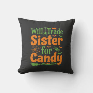 Halloween Sister Candy Trade Design_1 Throw Pillow
