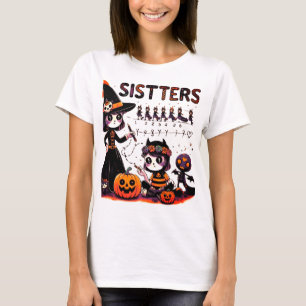 Halloween Sisters - Spooky Writing Practice" T-Shirt