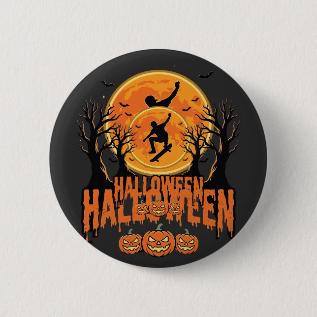 Halloween Skateboard Moon Design Halloween 2 Inch Round Button (Front)