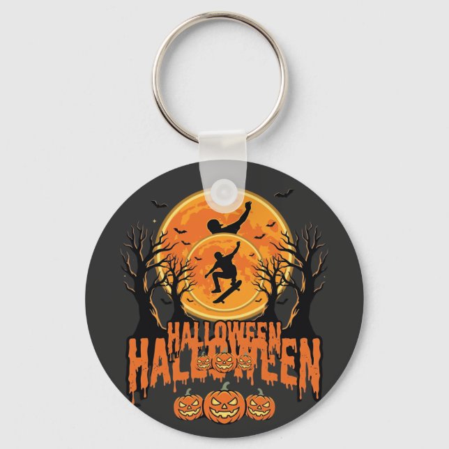 Halloween Skateboard Moon Design Halloween Keychain (Front)