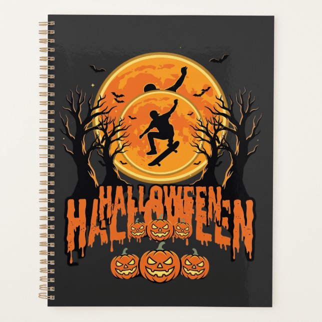 Halloween Skateboard Moon Design Halloween Planner (Front)