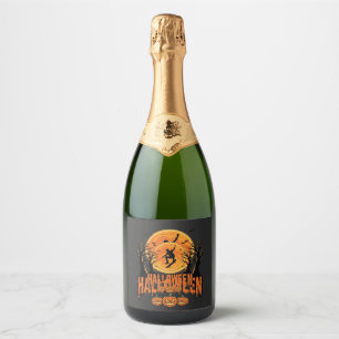 Halloween Skateboard Moon Design Halloween Sparkling Wine Label