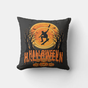Halloween Skateboard Moon Design Halloween Throw Pillow