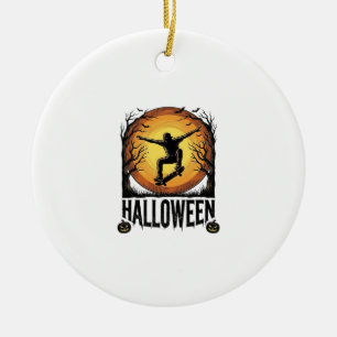 Halloween Skateboard Moon Vintage Vector Design_1 Ceramic Ornament