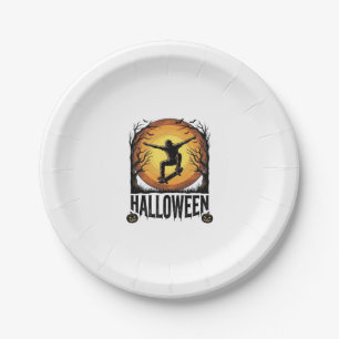 Halloween Skateboard Moon Vintage Vector Design_1 Paper Plate