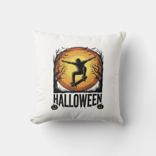 Halloween Skateboard Moon Vintage Vector Design_1 Throw Pillow