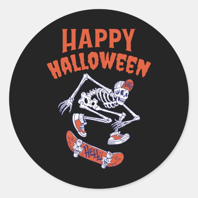 Halloween Skateboard Skeleton Classic Round Sticker (Front)