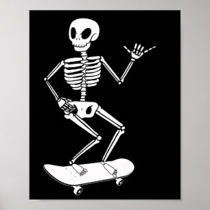 Halloween Skateboard Skeleton Halloween Skateboard Poster