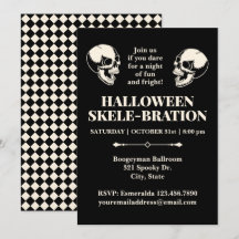Halloween Skele-bration Laughing Skulls Invitation
