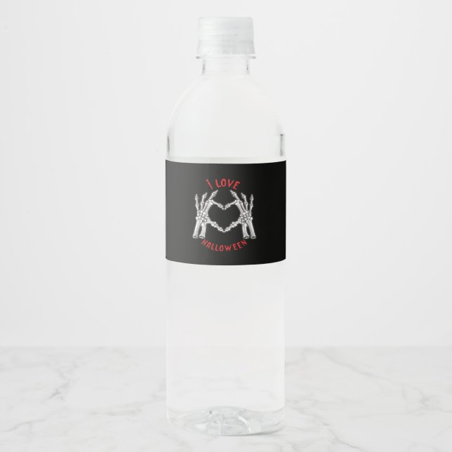 Halloween Skeletal Hands Heart Funny Saying  Water Bottle Label (Front)