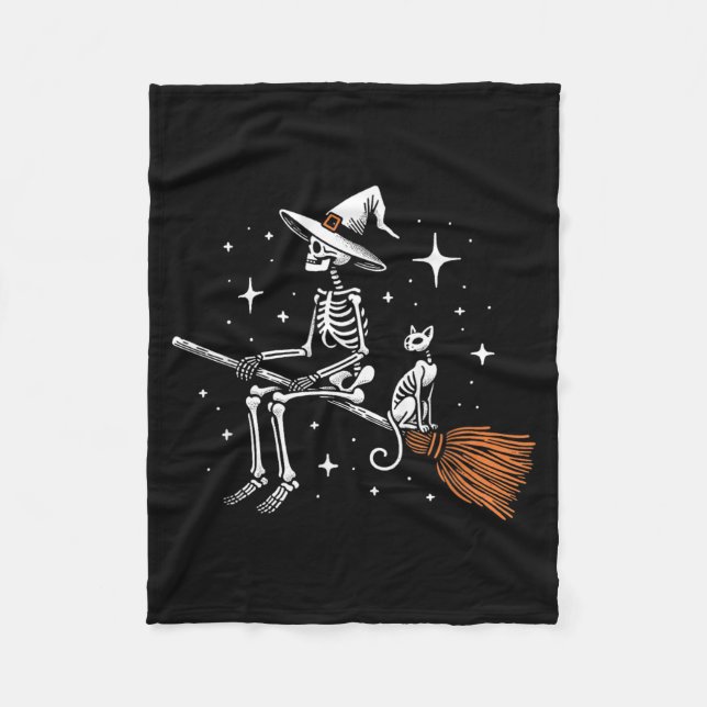 Halloween Skeleton And Black Cat Fleece Blanket (Front)