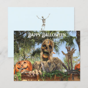 Halloween Skeleton and Pumpkin Postcard