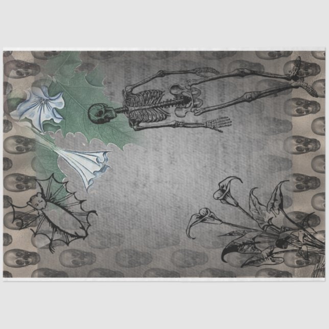 Halloween Skeleton and White Calla Lilies Ephemera Tissue Paper (Front)
