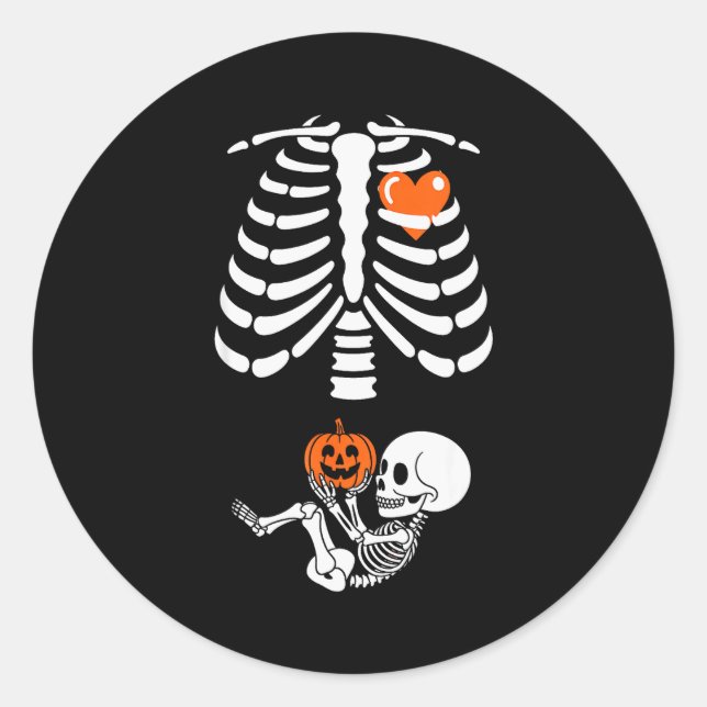 Halloween Skeleton Baby Rib Cage Maternity Pregnan Classic Round Sticker (Front)