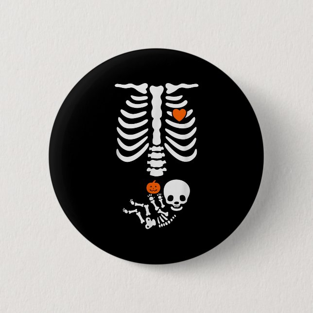 Halloween Skeleton Baby Rib Cage Pregnant Pumpkin  2 Inch Round Button (Front)