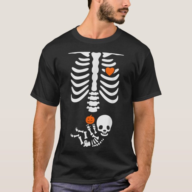 Halloween Skeleton Baby Rib Cage Pregnant Pumpkin  T-Shirt (Front)