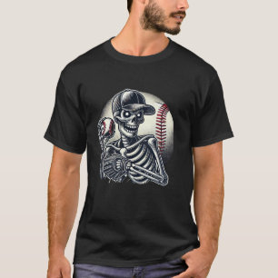 Halloween Skeleton Baseball Player Skull Hands Men T-Shirt