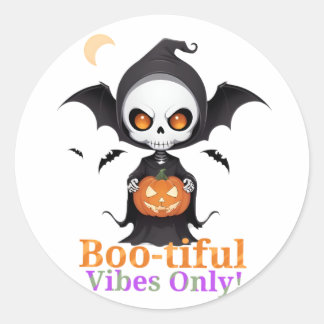 Halloween Skeleton Bat Vibes Classic Round Sticker
