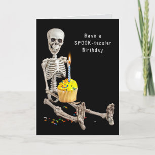 Halloween Skeleton Birthday Cupcake Card