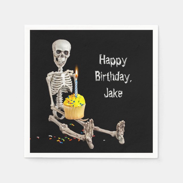 Halloween Skeleton Birthday with Name Napkin (Front)