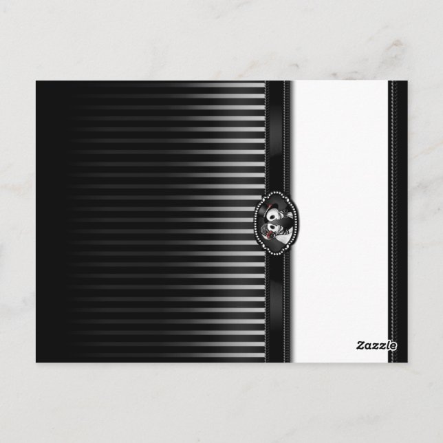 Halloween Skeleton Black White BLANK Folding Place Postcard (Back)