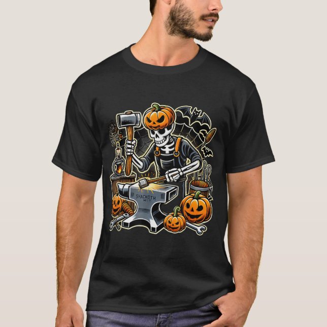 Halloween Skeleton Blacksmith  T-Shirt (Front)